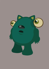A fantasy cartoon green cat character with floating eyes and egg shaped. Vector illustration