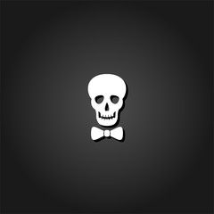 Skull icon flat. Simple White pictogram on black background with shadow. Vector illustration symbol