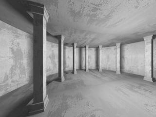 Dark basement empty room interior. Concrete walls