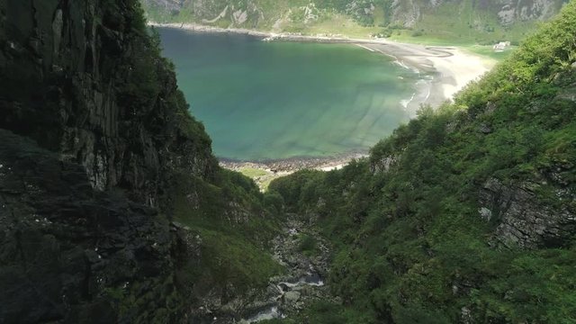Aerial Shot of Hoddevik Beach from a Valley