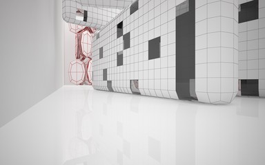 Abstract architectural background drawing of modern buildings with black and red lines. 3D illustration and rendering