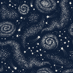 Galaxy seamless pattern with nebula, constellations and stars
