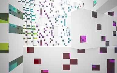 White Abstract architectural background whith colored gradient lines . 3D illustration and rendering