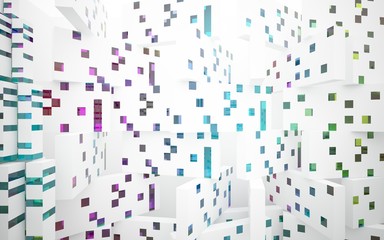 Obraz premium White Abstract architectural background whith colored gradient lines . 3D illustration and rendering