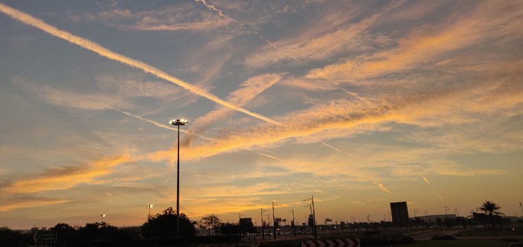 The flights are making a very butiful look in the sky