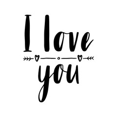 Fototapeta premium I Love You. Hand written lettering inspirational quote with arrow, hearts. Romantic lettering good for postcard, save the date card, greeting, sign message, posters. Happy Valentines day sign. Vector.