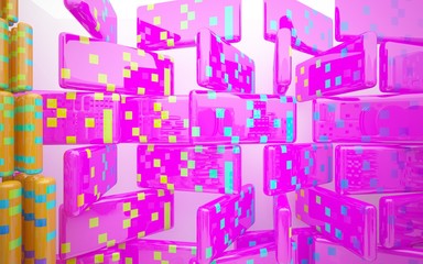 Abstract interior of colored gloss smoothed sculpture with rainbow lines. Architectural minimalistic background. 3D illustration and rendering