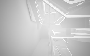 Abstract white interior highlights future. Architectural background. 3D illustration and rendering