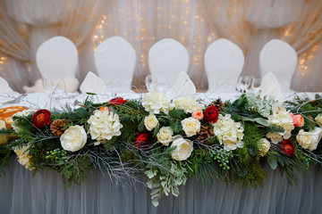 Wedding decoration in restaurant, in christmas season.