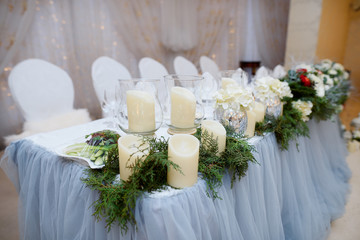 Wedding decoration in restaurant, in christmas season.
