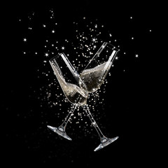 Glasses of champagne, celebration theme.