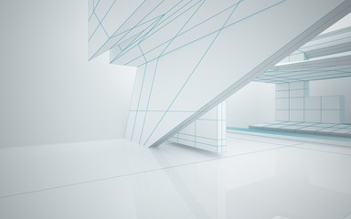 Abstract white interior highlights future. Polygon colored drawing. Architectural background. 3D illustration and rendering