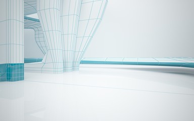 Abstract white interior highlights future with glossy lines. Polygon colored drawing. Architectural background. 3D illustration and rendering