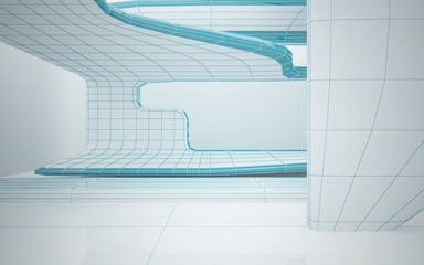 Abstract white interior highlights future with glossy lines. Polygon colored drawing. Architectural background. 3D illustration and rendering
