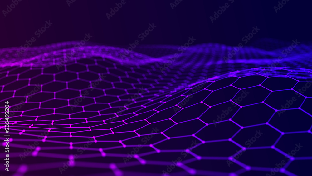 Fototapete Big data visualization. Futuristic hexagon background. Big data connection background. 3D rendering.