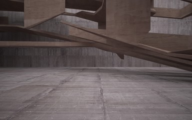 Empty dark abstract brown concrete room interior. Architectural background. 3D illustration and rendering