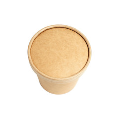 Brown paper cup with lid for soup isolated on white background