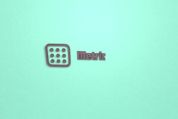 3D illustration of Metric, violet color and violet text with light background.