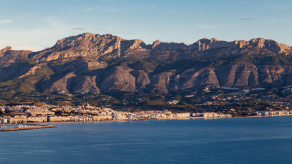 Sunrise over coastal mountains of the Mediterreanean Sea in Spain