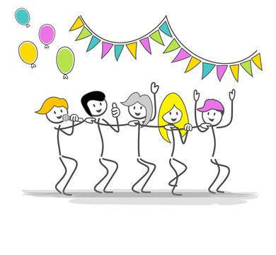 Groupe Jouyeux Danse Sur La Musique De Fete Dessin Stock Vector Adobe Stock