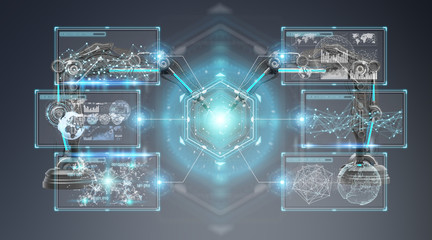 Robotics arms with digital screen 3D rendering