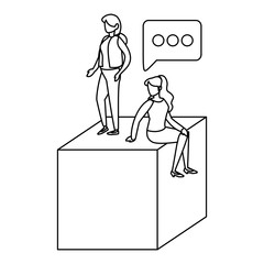 young woman sitting in cube