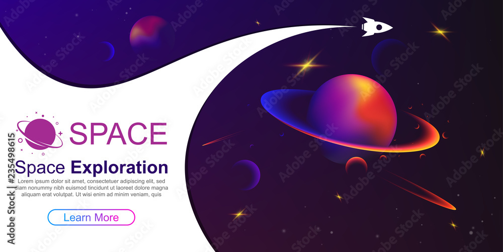 Poster vector space background with planets and stars. space exploration. gradient fluid design.