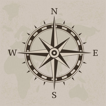 Ancient compass on vintage paper background illustration