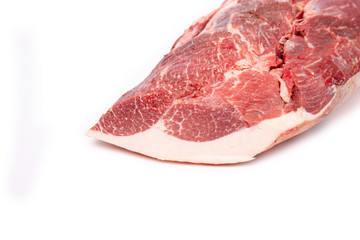 Piece of fresh raw horse meat isolated on white background