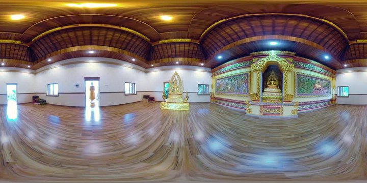 vr360 Statue Buddha god in Buddhist temple Brahma Vihara Arama with statues of the gods on Bali island, Indonesia. Bali Architecture, Ancient design. Travel concept.