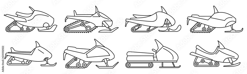Poster mountain snowmobile icon set. outline set of mountain snowmobile vector icons for web design isolate