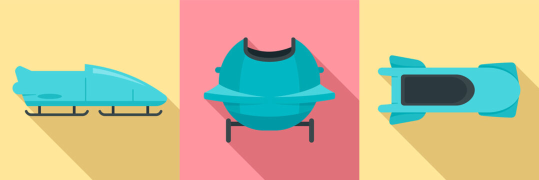 Bobsleigh icon set. Flat set of bobsleigh vector icons for web design