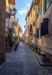 Fototapeta na wymiar Marino (Italy) - An old city of Castelli Romani in metropolitan area of Rome, famous for its white wine and its Grape Festival. Here a view of historic center. 
