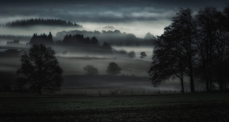 Dark misty morning Landscape