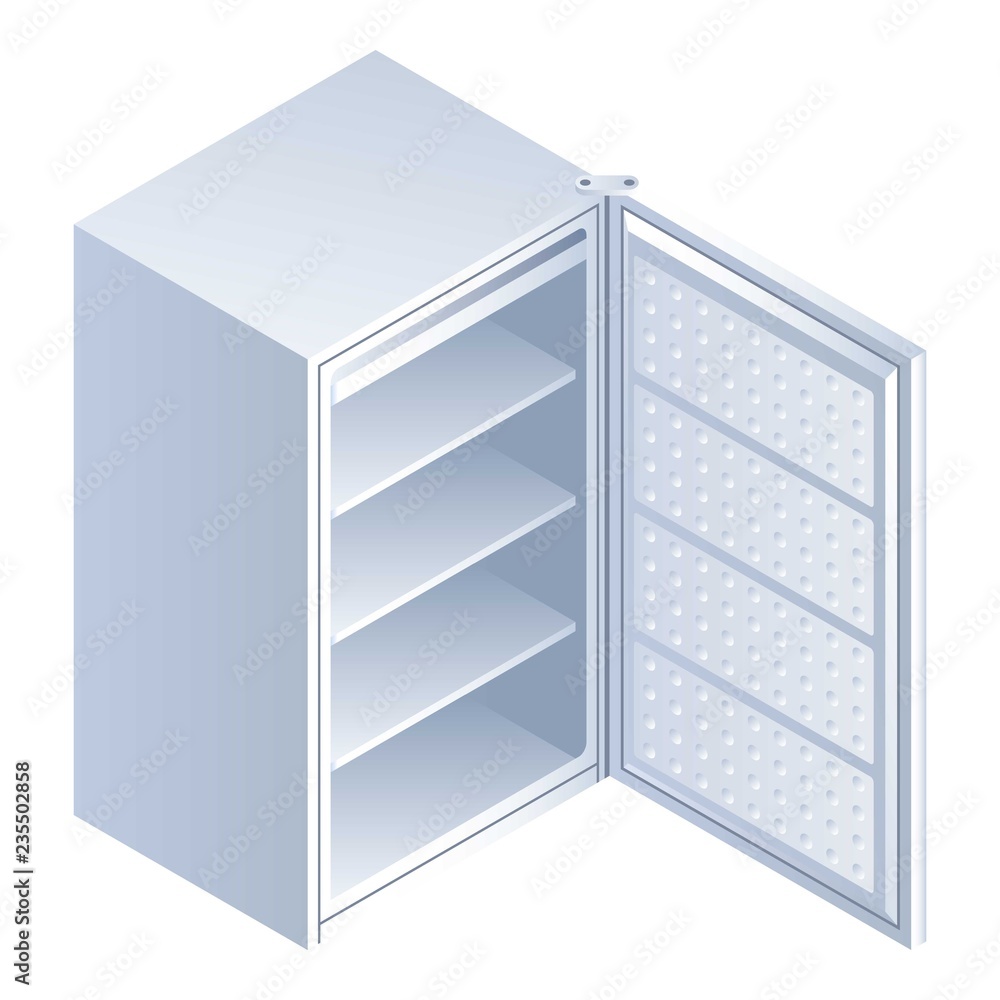 Poster Open fridge icon. Isometric of open fridge vector icon for web design isolated on white background