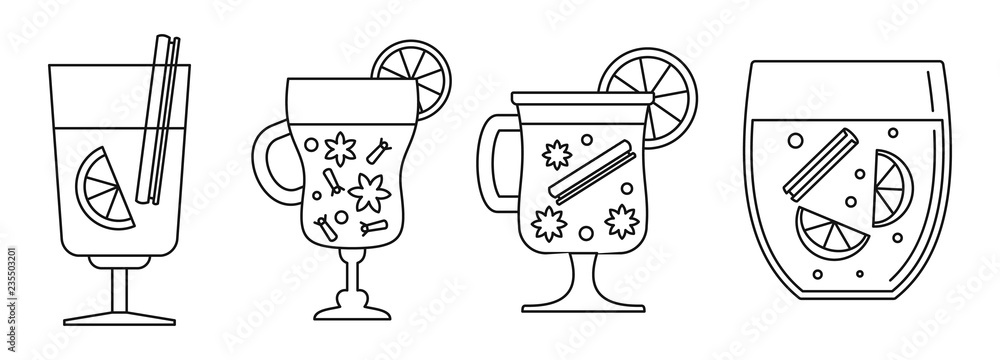 Poster honey mulled wine icon set. outline set of honey mulled wine vector icons for web design isolated on