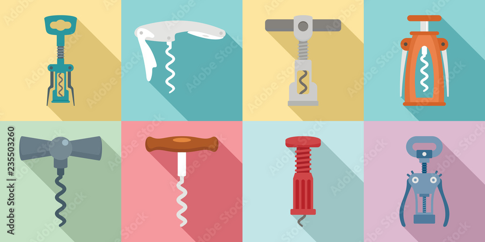 Aufkleber corkscrew icon set. flat set of corkscrew vector icons for web design
