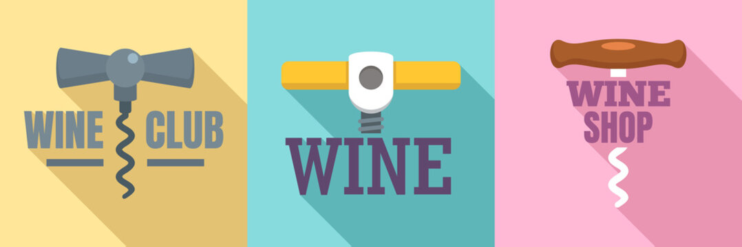 Corkscrew logo set. Flat set of corkscrew vector logo for web design