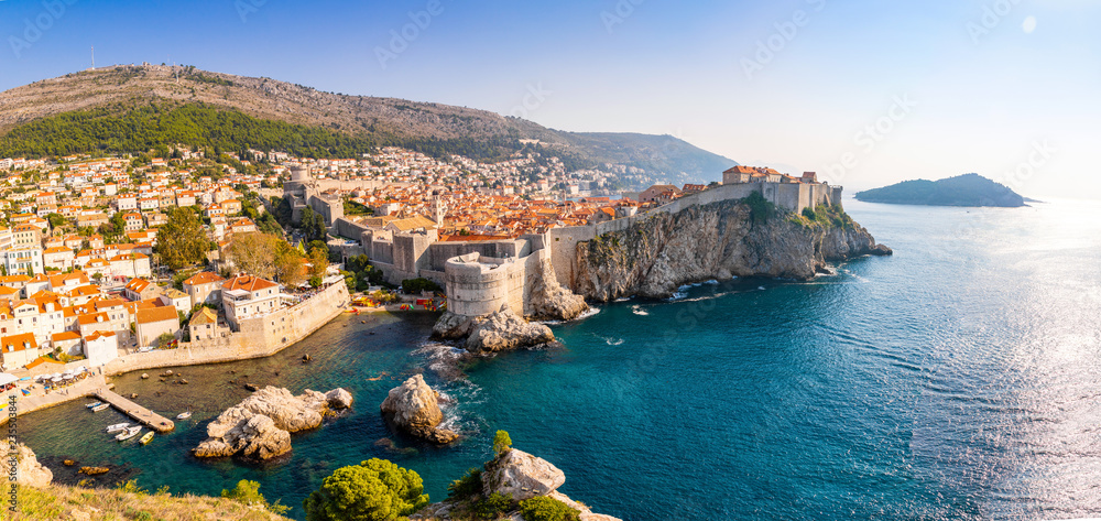 Wall mural view from fort lovrijenac to dubrovnik old town in croatia at sunset light