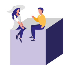 young couple sitting in the cube
