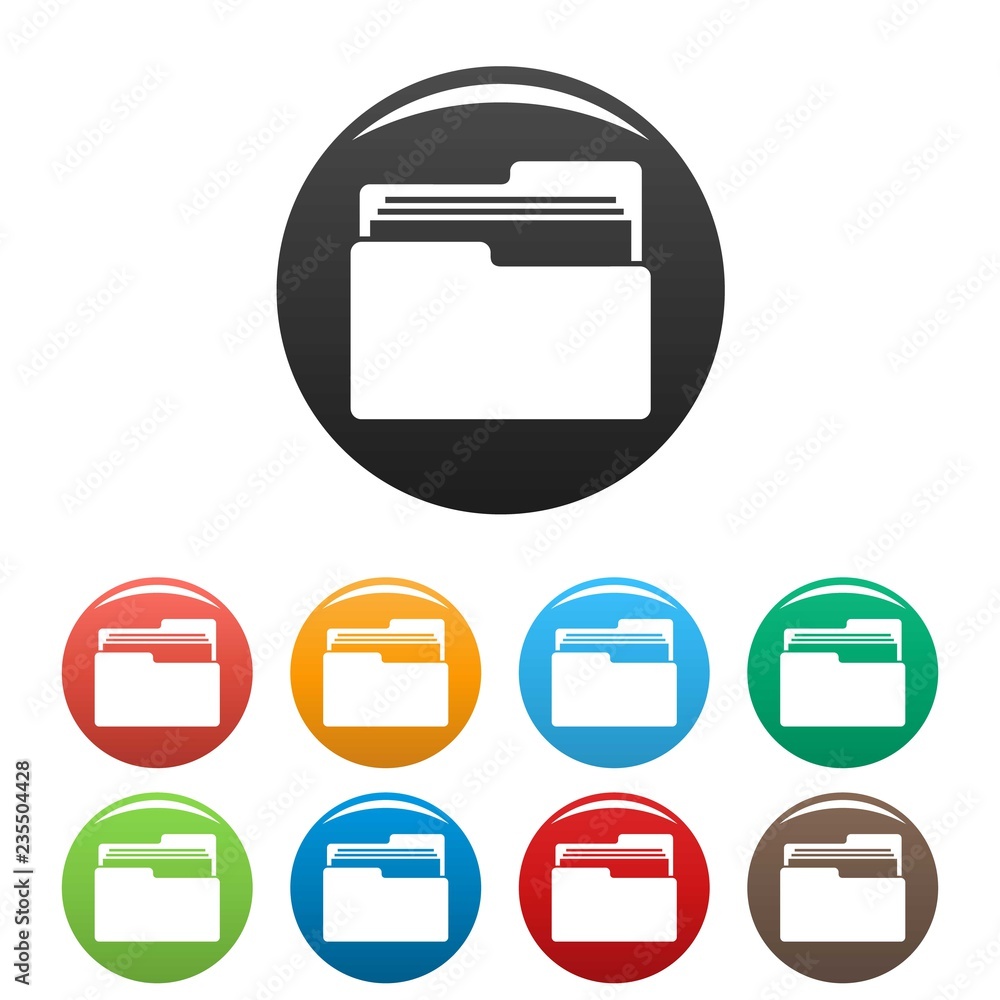 Poster file folder icons set 9 color vector isolated on white for any design