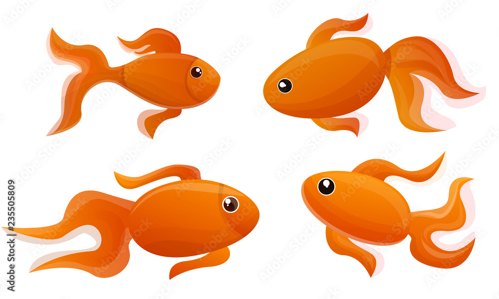 Poster goldfish icon set. cartoon set of goldfish vector icons for web design