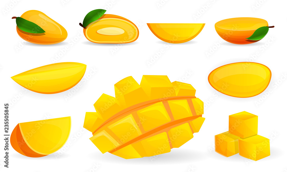 Poster mango icon set. cartoon set of mango vector icons for web design