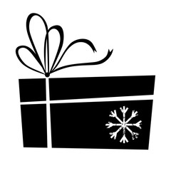 Grunge gift icon with snowflake isolated on white background. Vector vintage silhouettes for your design.