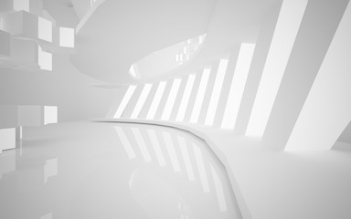 Abstract white interior highlights future. Architectural background. 3D illustration and rendering