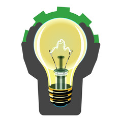 Light bulb spark & cog wheel background.