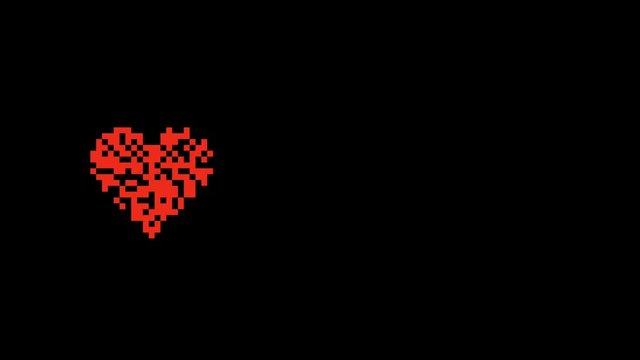 Three Pixel Art Red Hearts in Retro Style Animation 4K Background.