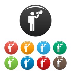 Man hand speaker icons set 9 color vector isolated on white for any design