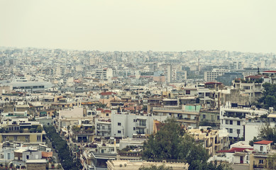 Aerial view on rooftops and houses in Athens, Greece.