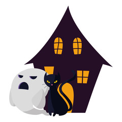 Obraz na płótnie Canvas halloween black cat with ghost characters